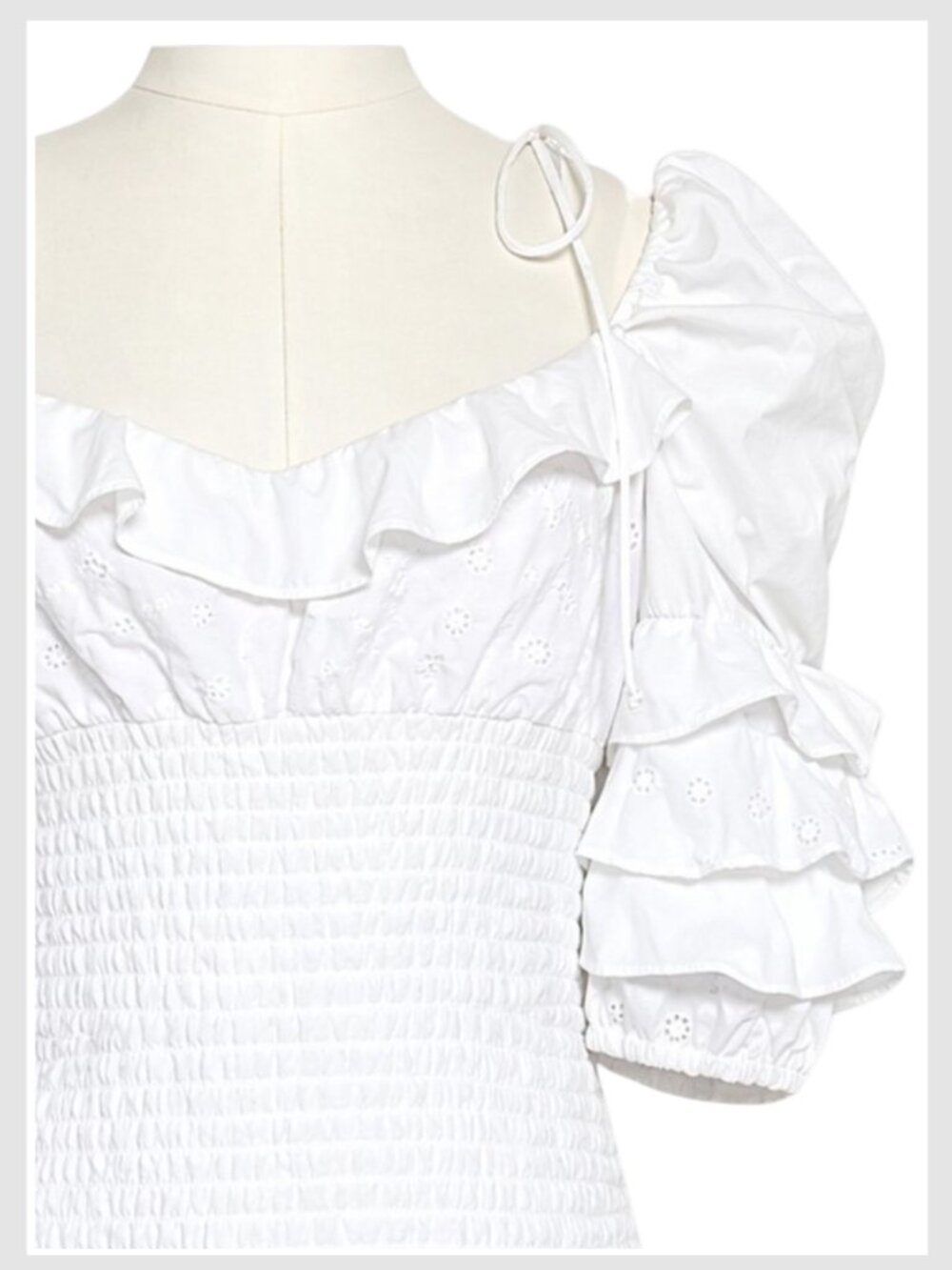 For Love & Lemons White Smocked Eyelet Mini Dress L - Picture 4 of 9